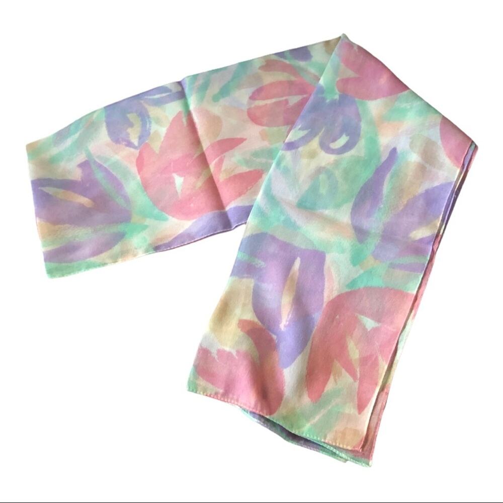 Vintage Women’s Floral Pastel Oblong Scarf 54 X 12 Cottagecore Babushka